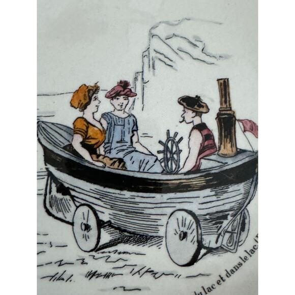 Vintage 19th C French Faïence Plate MBCM Montereau Cars of the Future Rare - Picture 5 of 9